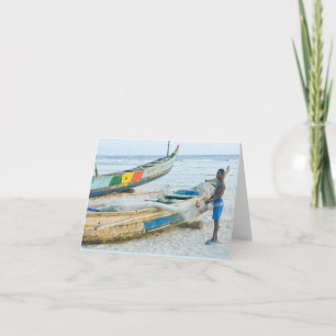 Tarjeta Notecard, niño con barco, Costa de Marfil, África 