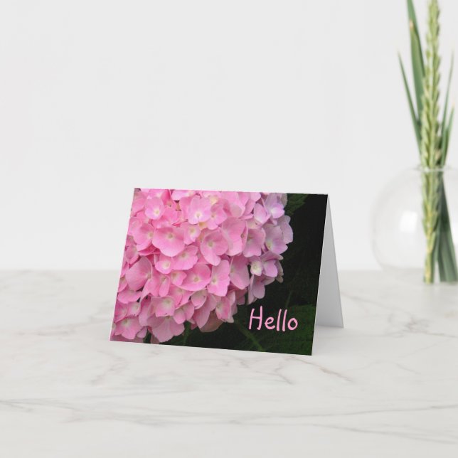 Tarjeta notecard, "Pink Hydrangea/Hello" (Anverso)