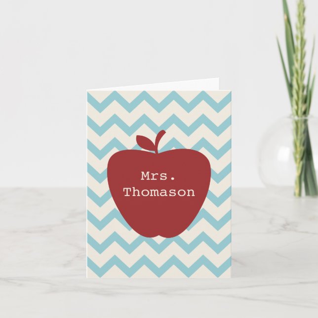 Tarjeta Notecard, profesora de Chevron Aqua de Apple Roja (Anverso)