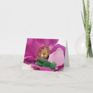 Tarjeta Notecard - Rosa de playa y vidrio marino