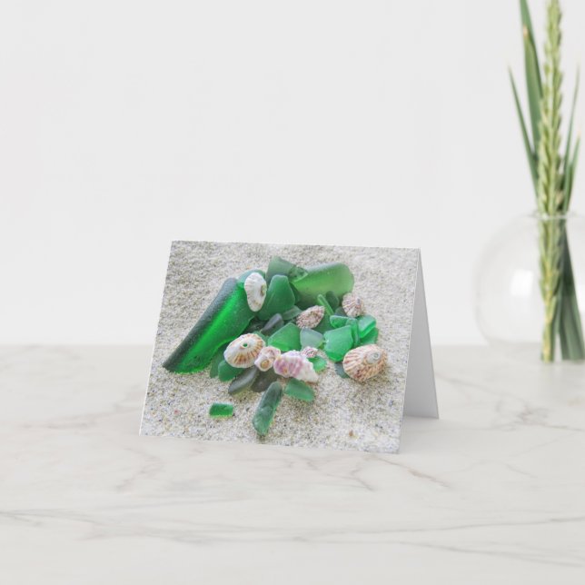 Tarjeta Notecard - Vidrio y conchas del Mar Verde (Anverso)