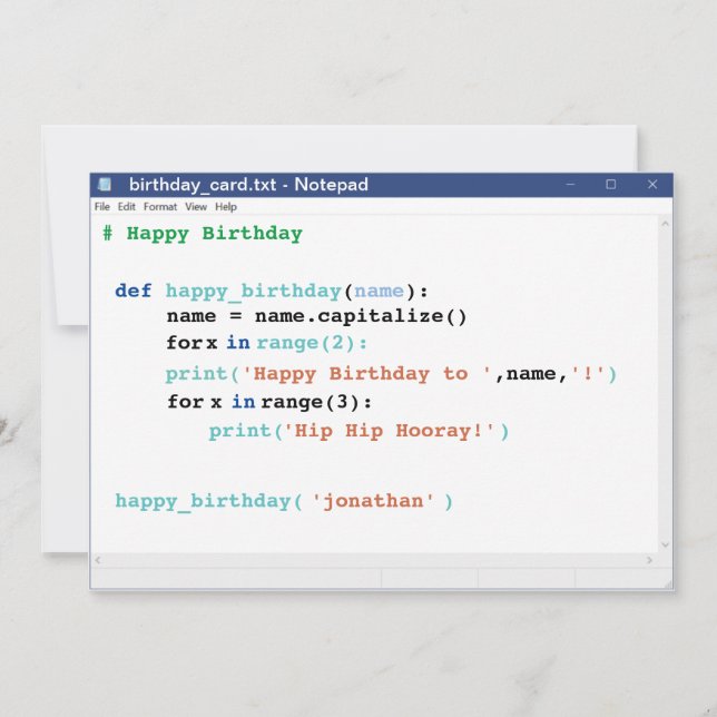 Tarjeta Notepad Computer Programmer Coder Format Cumpleaño (Anverso)