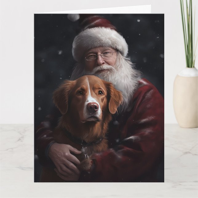 Tarjeta Nova Scotia Duck Toller Con Santa Claus Festividad (Anverso)