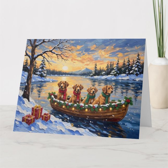 Tarjeta Nova Scotia Duck Tolling Retriever Christmas Boat  (Anverso)