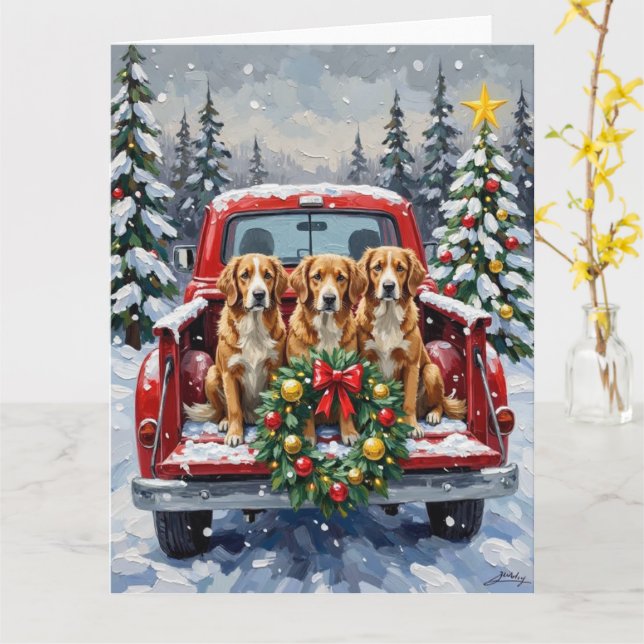 Tarjeta Nova Scotia Duck Tolling Retriever Christmas Red (flor amarilla)