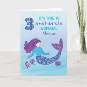 Tarjeta Nove 3 cumpleaños Sparkly Look Mermaid