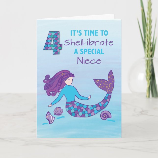 Tarjeta Nove 4 cumpleaños Sparkly Look Mermaid (Anverso)