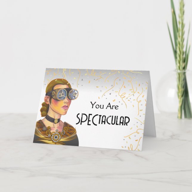 Tarjeta Novedades de anteojos felicitaciones Steampunk Lad (Anverso)