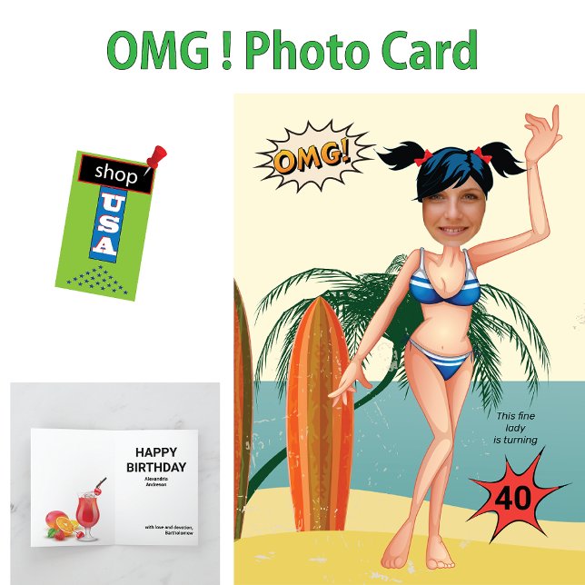 Tarjeta Novedosa mujer de cumpleaños 40 en Bikini Beach (Subido por el creador)