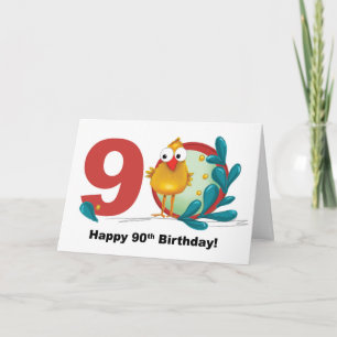 Tarjeta Novena 90 cumpleaños con ramas y pájaros divertido