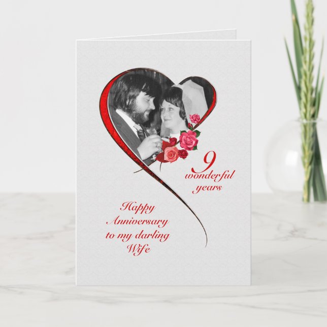 Tarjeta Noveno aniversario romántico Boda para esposa (Anverso)