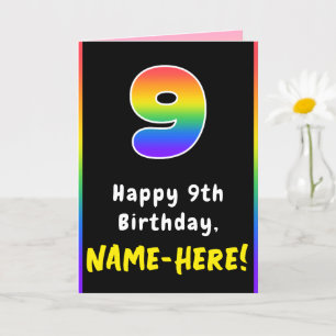 Tarjeta Noveno cumpleaños: arcoiris colorido # 9, nombre p