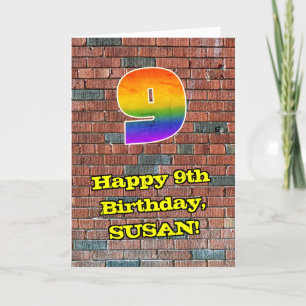 Tarjeta Noveno cumpleaños: Arcoiris de inspiración diverti