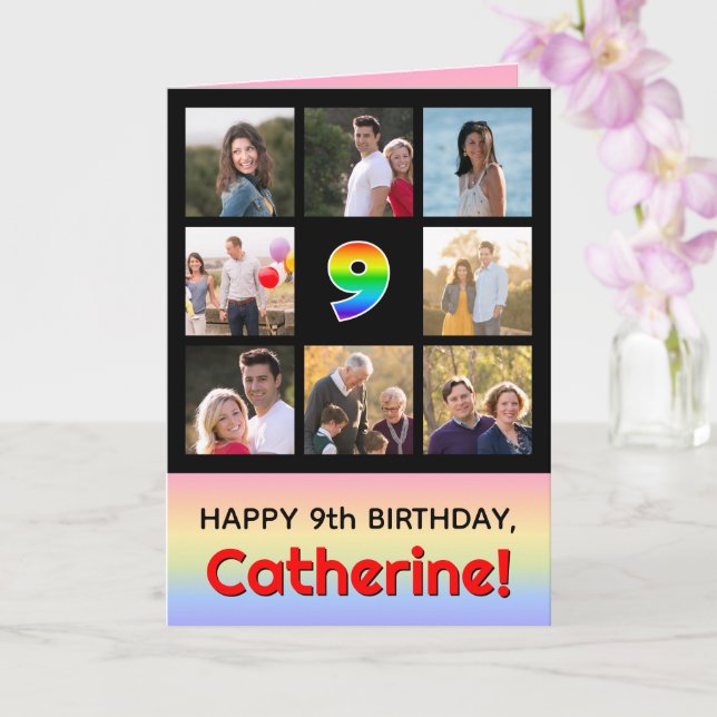 Tarjeta Noveno cumpleaños: Arcoiris divertido #, fotos Per (Orquídea)
