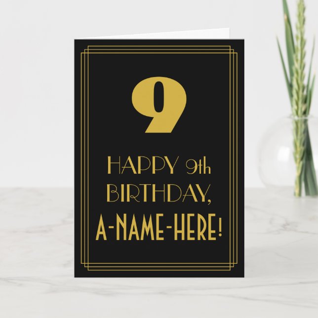 Tarjeta Noveno cumpleaños ~ Art Deco Inspirado Aspecto "9" (Anverso)