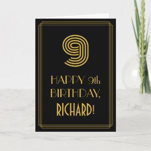 Tarjeta Noveno cumpleaños: Art Deco inspirado en el aspect
