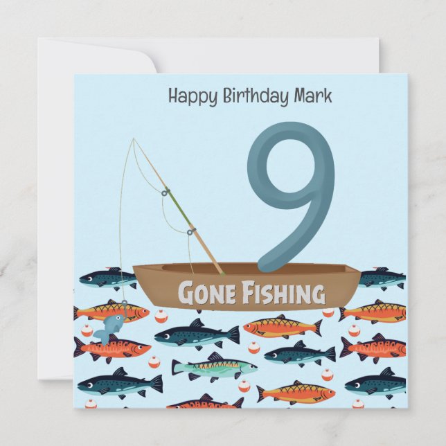 Tarjeta Noveno cumpleaños del amante de la pesca (Anverso)