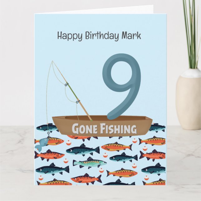 Tarjeta Noveno cumpleaños del amante de la pesca (Anverso)