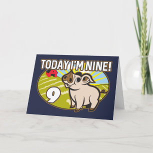 Tarjeta Noveno cumpleaños del niño ¡Hoy soy nueve! Cerdo c