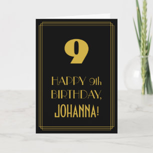Tarjeta Noveno cumpleaños - Estilo Art Decó inspirado "9" 