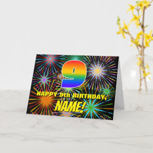 Tarjeta Noveno cumpleaños: Fuegos artificiales divertidos