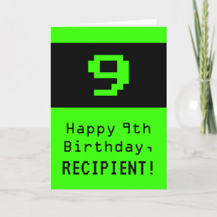 Tarjeta Noveno cumpleaños: Nerdy / Geeky Style "9" y nombr