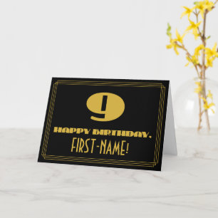 Tarjeta Noveno Cumpleaños: Nombre + Art Deco Inspirado Asp
