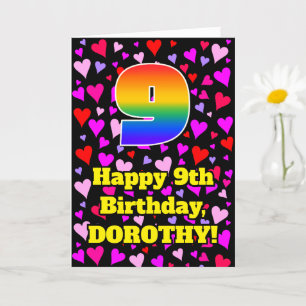 Tarjeta Noveno cumpleaños: Patrón de corazón amoroso, arco