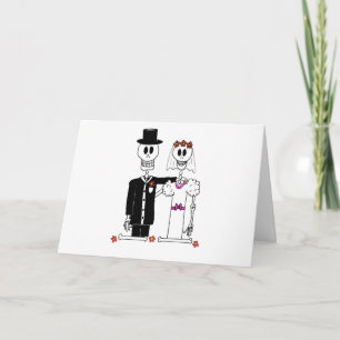 Tarjeta Novia cuta en Skeleton y Groom en foto Boda