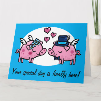 Tarjeta Novia de cerdo voladora y Groom saludo personaliza