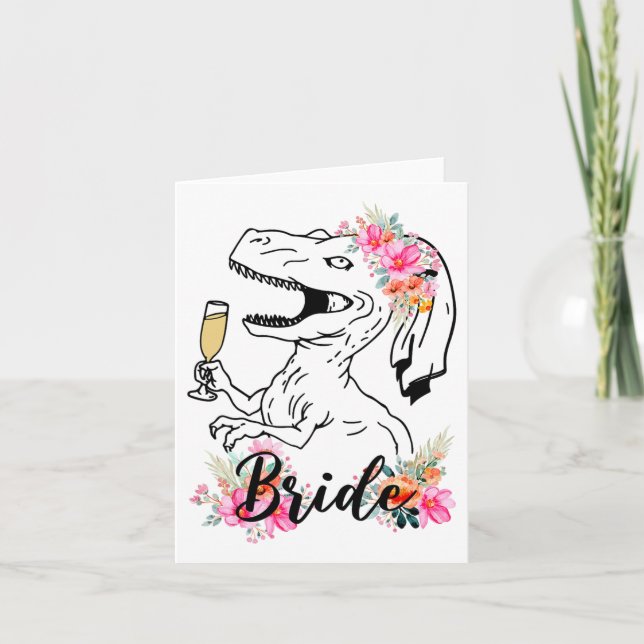 Tarjeta Novia de Dinosaurio Brida de Briada Soltera Floral (Anverso)