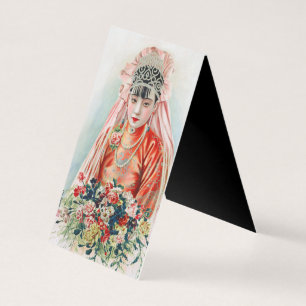 Tarjeta Novia de rojo en una boda china en Shanghai