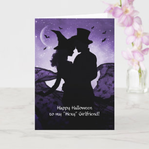 Tarjeta Novia Feliz Bruja de Halloween y brujo