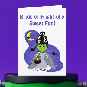 Tarjeta Novia Kawaii de Frankenstein Halloween con Candy