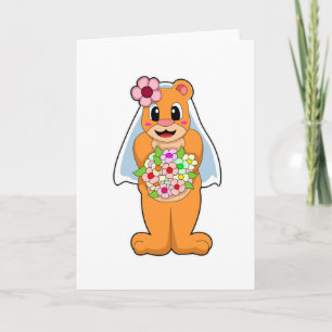 Tarjeta Novia Oso con Flores