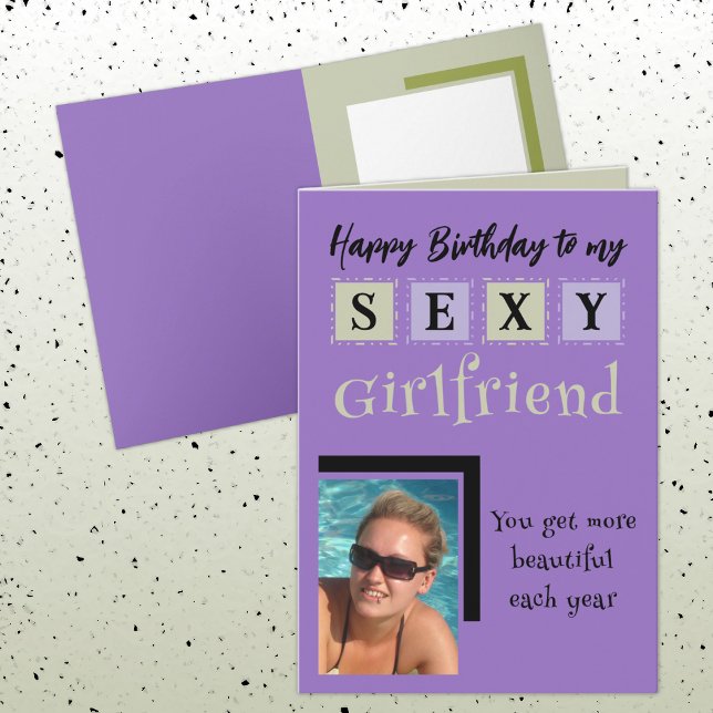 Tarjeta Novia sexy agrega foto color verde púrpura cumplea (Subido por el creador)