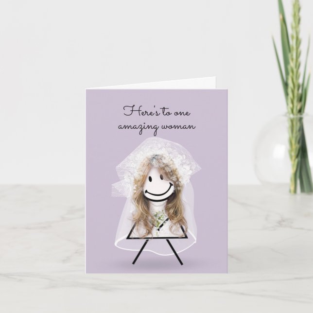 Tarjeta Novia Stick Girl with Bridal Bouquet (Anverso)
