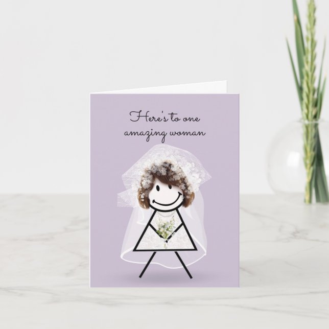 Tarjeta Novia Stick Girl with Bridal Bouquet (Anverso)