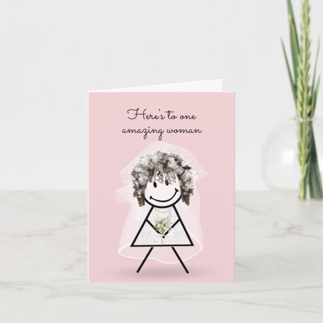 Tarjeta Novia Stick Girl with Bridal Bouquet (Anverso)
