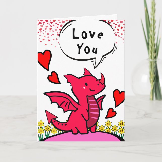 Tarjeta Novia Te Ama Valentine Cute Dragon Rojo (Anverso)