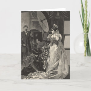 Tarjeta Novia vintage, retrato de novia con fotógrafo