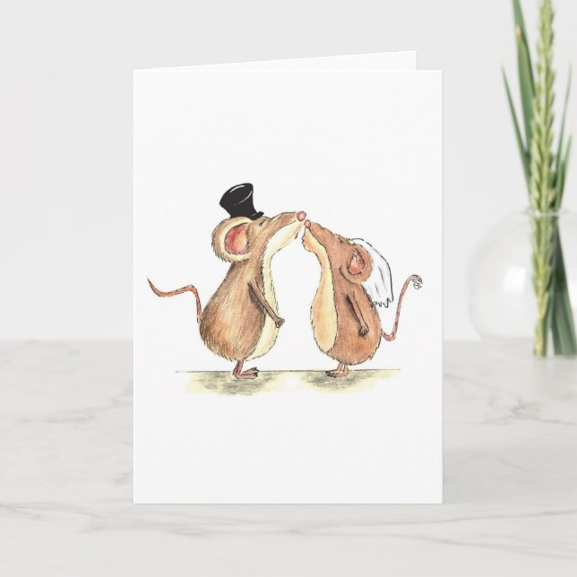 Tarjeta Novia y Groom - Besando ratones - Regalo para Boda (Anverso)