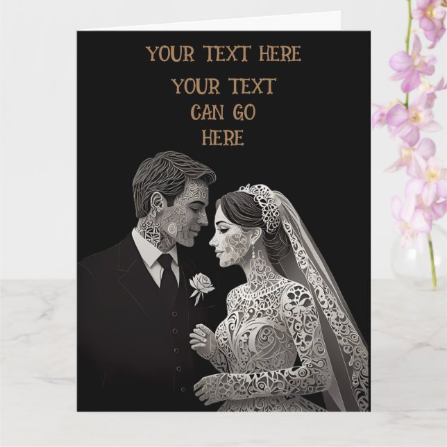 Tarjeta Novia y groom blanco delgado sobre negro (Orquídea)