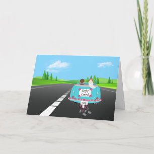 Tarjeta Novia y Groom en auto