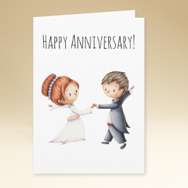 Tarjeta Novia y Novio Adorables Bailando Aniversario de Bo