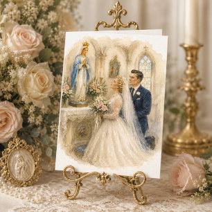 Tarjeta Novia y Novio Arrodillados Ante Nuestra Señora Bod