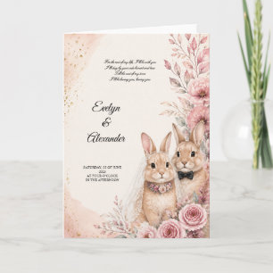 Tarjeta Novia y Novio Conejito Lindo Floral Rosa Bodas Dor