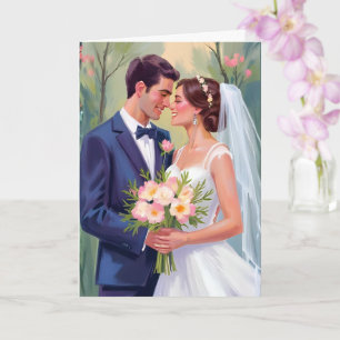 Tarjeta Novia y Novio   Recién Casados Acuarela Bodas