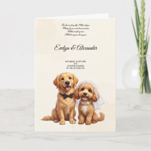 Tarjeta Novia y Novio Retriever Dorado Adorable con Floral