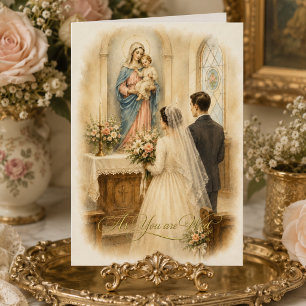 Tarjeta Novia y Novio Vintage Altar de María Católica